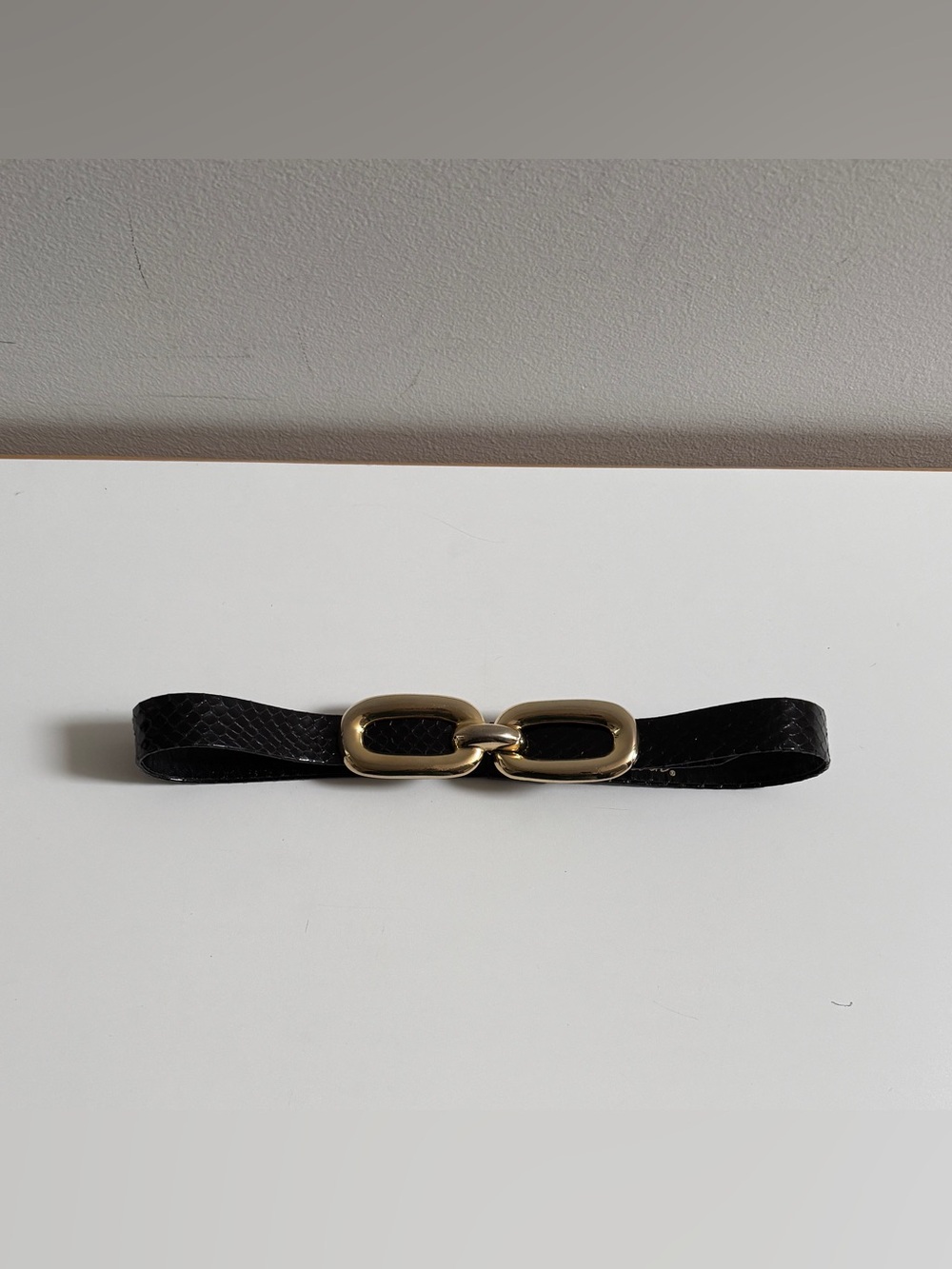 Alexis Kirk Vintage Leather Gold Buckle Belt With Snakeskin Strap.
